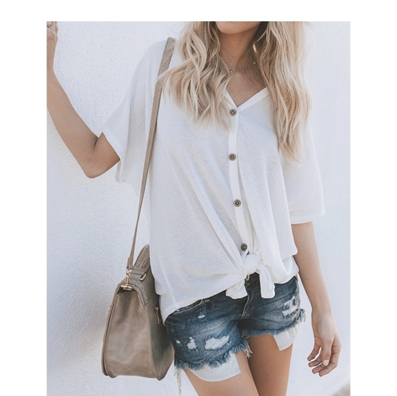 Tops - White Tie Front Shirt